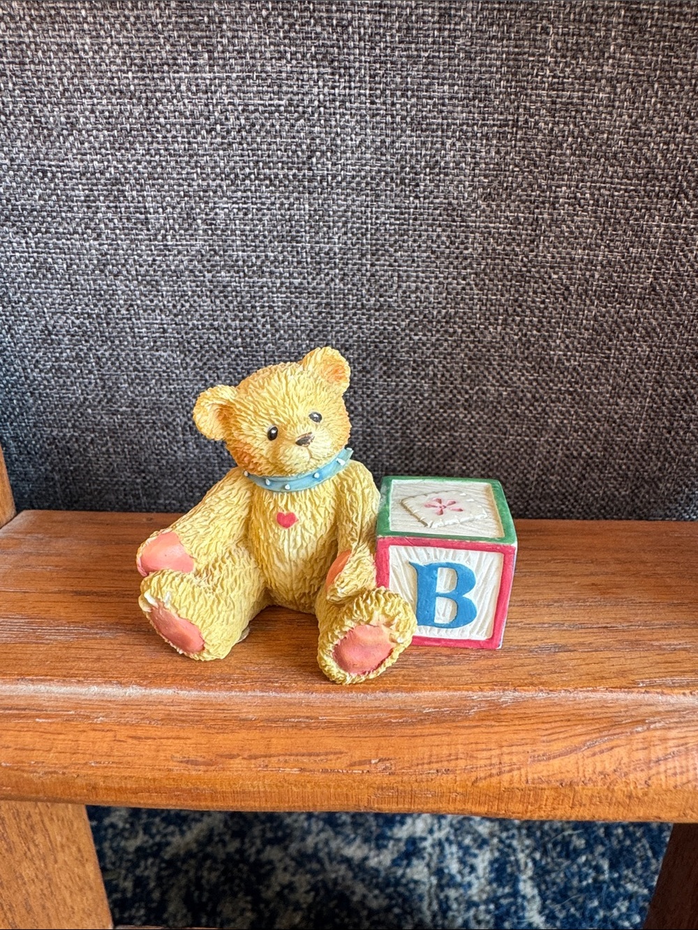 Yellow Teddy Bear Figurine with ABC Block